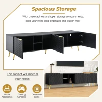 Vinsetto Modern Minimalist Geometric TV Stand with Metal Handles and Gold Legs, Fits TVs Up to 80", Multi-functional TV Stand with Storage Cabinets, Black+Gold(m-6)