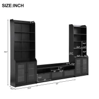 Vinsetto Modern Multifunctional TV Stand Set for TVs Up to 65" with Acrylic Board Door, Tall Cabinets, Chic Elegant Entertainment Wall Unit, Black(m-3)