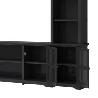 Modern Multifunctional TV Stand for TVs Up to 70" with Glass Door and Bridge, Minimalism Entertainment Wall Unit, 104" L x 15" W x 78.5" H, Black(m-10)