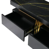 Vinsetto Luxury TV Stand with High Gloss Faux Marble Top for TVs Up to 78", Media Console with Golden Panel Design and 3 Drawers, Black+Gold(m-11)