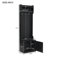 Vinsetto Minimalist Slim Hall Tree with Cabinet & 6 Hanging Hooks, Multi-functional Storage, Elegant Foyer Cabinet for Hallway, Living Room, Black(m-3)