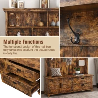Vinsetto Modern Hall Tree with Storage Cabinet, 2 Large Drawers, Mudroom Bench with 5 Coat Hooks, 59" L x 16" W x 80.5" H, Rustic Brown(m-6)