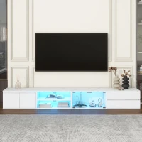Vinsetto Modern APP Controlled LED TV Stand for TVs Up to 105", Faux Marble Media Console, with Tempered Glass Doors, 2 Drawers & Cabinets, White(m-4)