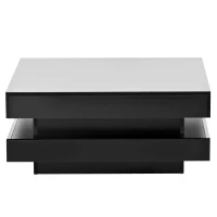 High Gloss Minimalist Coffee Table with LED Lights, 2-Tier Square Center Table for Living Room, 31.5" L x 31.5" W x 14" H, Black(m-13)