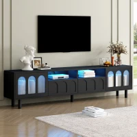 Vinsetto TV Stand with LED Light Strip for TVs Up to 80", Entertainment Center with Glass Doors, Cable Management, 71" L x 12" W x 19" H, Black(m-1)