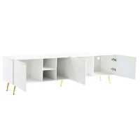 Vinsetto Modern Minimalist Geometric TV Stand with Metal Handles and Gold Legs, Fits TVs Up to 80", Multi-functional TV Stand with Storage Cabinets, White+Gold(m-12)