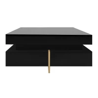 Vinsetto Modern High Gloss Coffee Table with 4 Drawers, Multi-Storage Square Cocktail Tea Table with Wood Grain Legs, 31.5''x31.5'', Black(m-13)