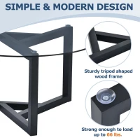 Round Coffee Table with Tempered Glass Top and Sturdy Wood Base, Modern Cocktail Table, Easy Assembly, 35.5" L x 35.5" W x 17.5" H, Black(m-7)
