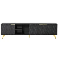 Vinsetto Modern Minimalist Geometric TV Stand with Metal Handles and Gold Legs, Fits TVs Up to 80", Multi-functional TV Stand with Storage Cabinets, Black+Gold(m-2)