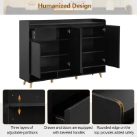 Sleek and Contemporary Shoe Cabinet with Adjustable Shelves, Solid Wood Legs, and Ample Storage, 55.5" L x 14" W x 39.5" H, Black(m-7)