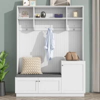 Vinsetto Elegant Hall Tree with Bench and Cushion, Modern Coat Rack with Hooks, Shoe Cabinet Storage, 59" L x 15.5" W x 78.5" H, White(m-4)