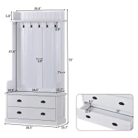 Vinsetto Vintage Style Hallway Coat Rack with 5 Metal Hooks and 2 Large Drawers, MDF Veneer, 38.5" Wide, White(m-3)