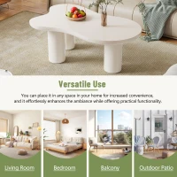 Cloud Coffee Table with 1.5" Thick Tabletop, 3 Sturdy Legs, Irregular End Table for Living Room, Easy Assembly, 44" L x 26" W x 15.5" H, White(m-4)