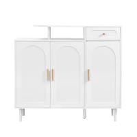 Elegant Shoe Cabinet with Arched Doors and Drawer, Adjustable Shelves, Solid Wood Legs, 47.5" L x 14.5" W x 43.5" H, White(m-2)