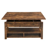 Lift Top Coffee Table with Multi-Functional Open Shelves, Modern Lift Tabletop Dining Table for Living Room, Home Office, Rustic Brown(m-2)