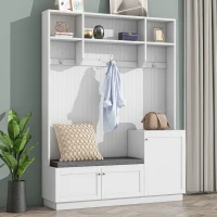 Vinsetto Elegant Hall Tree with Bench and Cushion, Modern Coat Rack with Hooks, Shoe Cabinet Storage, 59" L x 15.5" W x 78.5" H, White(m-1)
