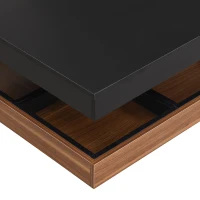 Square 360° Rotating Wood Coffee Table with 3 Detachable Trays, Storage Table for Living Room, 27.5" L x 27.5" W x 14" H, Black+Dark Walnut(m-9)