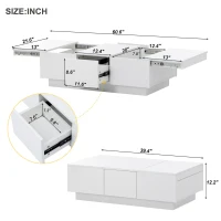 Coffee Table with Hidden Storage, Extendable Cocktail Table with Drawers, Sliding Top for Living Room, 39.5" L x 22" W x 12.5" H, White(m-3)