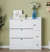 Vinsetto Versatile Shoe Cabinet with 3 Flip Drawers, Pull-Down Seat, and Adjustable Shelves, 47" L x 9.5" W x 47.5" H, White(m-4)