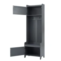 Vinsetto Modern 4-in-1 Hall Tree with Coat Rack, Storage Bench, Entryway Shelf, 7 Metal Hooks, and 4 Cabinets, 78.5" L x 15" W x 72" H, Grey(m-9)