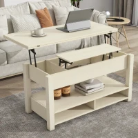Vinsetto Lift Top Coffee Table with Multi-Functional Open Shelves, Modern Lift Tabletop Dining Table for Living Room, 42" L x 40" W x 25.5" H, Ivory(m-1)