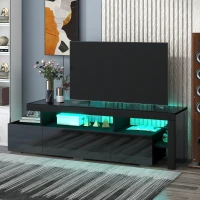 Vinsetto Modern 16-Color LED TV Stand Fits Up to 70" TV, High Gloss Entertainment Center with DVD Shelf, 73" L x 15.5" W x 19.5" H, Black(m-1)