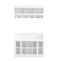 Shoe Cabinet Storage with Shelves and 4 Hooks, Elegant Hall Tree with Wall Mounted Coat Rack, Entryway Organizer for Hallway, Mudroom, White(m-2)