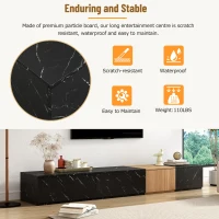 TV Stand with Faux Marble and Walnut Finish, Modular Entertainment Center for TVs up to 88", 4 Storage Drawers, Black(m-6)