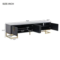 Vinsetto Modern TV Stand with Metal Legs and Gold Handles for TVs Up to 80", Media Console Table with Cabinets and Adjustable Shelves, Black+Gold(m-3)