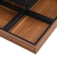 Square 360° Rotating Wood Coffee Table with 3 Detachable Trays, Storage Table for Living Room, 27.5" L x 27.5" W x 14" H, Black+Dark Walnut(m-12)