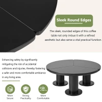 Round Petal-Shaped Coffee Table with Thick Legs and Sleek Edges, Minimalist Design, 39.5" Diameter, Easy Assembly, Black(m-7)