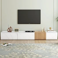 Vinsetto TV Stand with Faux Marble and Walnut Finish, Modular Entertainment Center for TVs up to 88", 4 Storage Drawers, White(m-4)