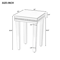 Modern Glass Mirrored Side Table with Crystal Design and Adjustable Height Legs, Easy Assembly End Table, 15" L x 15" W x 22.5" H, Silver(m-3)