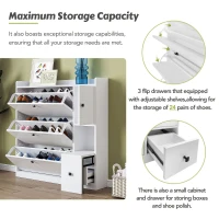 Vinsetto Versatile Shoe Cabinet with 3 Flip Drawers, Pull-Down Seat, and Adjustable Shelves, 47" L x 9.5" W x 47.5" H, White(m-5)