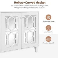 Vinsetto Side Cabinet with Adjustable Shelves, 4-Door Mirror Hollow-Carved TV Stand for TVs Up to 70", Multi-functional Console Table with Storage, White(m-8)
