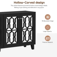 Vinsetto Side Cabinet with Adjustable Shelves, 4-Door Mirror Hollow-Carved TV Stand for TVs Up to 70", Multi-functional Console Table with Storage, Black(m-8)
