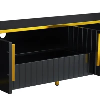 Luxury Minimalism TV Stand with Open Storage Shelf for TVs Up to 85", Entertainment Center with Cabinets and Drawers, Gold+Black(m-10)