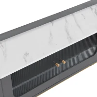 Vinsetto Sleek Design TV Stand with Fluted Glass, Faux Marble Top, Gold Frame Base, Fits TVs Up to 70", 63.5" L x 12.5" W x 19" H, Grey(m-10)