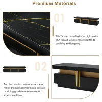 Vinsetto Luxury TV Stand with High Gloss Faux Marble Top for TVs Up to 78", Media Console with Golden Panel Design and 3 Drawers, Black+Gold(m-8)