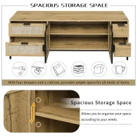 Vinsetto Elegant Rattan TV Stand for TVs up to 65", Boho Style Media Console with Adjustable Shelves and Cable Management, Brown(m-6)