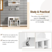 Shoe Cabinet Storage with Shelves and 4 Hooks, Elegant Hall Tree with Wall Mounted Coat Rack, Entryway Organizer for Hallway, Mudroom, White(m-8)
