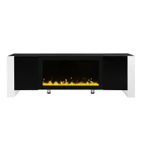 Modern TV Stand for TVs up to 78" with Electric Fireplace, Media Console with Cabinets, Entertainment Center, 68" L x 13.5" W x 21.5" H, Black(m-2)