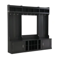 Vinsetto 4-in-1 Wide Storage Hall Tree with Bench and Shoe Cubbies, Multi-functional Entryway Coat Rack, 82.5" L x 15.5" W x 78.5" H, Black(m-12)