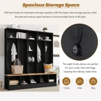 Vinsetto Wide Hall Tree with Storage Bench, Cube Storage, Shelves and 8 Hooks, Multifunctional Coat Rack, Shoe Cabinet, 67" L x 15" W x 72" H, Black(m-7)