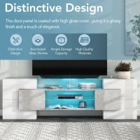 Unique Shape TV Stand for TVs Up to 88" with 2 Illuminated Glass Shelves, High Gloss Entertainment Center, LED Color Changing Lights, Gray(m-6)