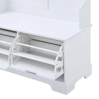 Vinsetto All-in-One Hall Tree with 3 Top Shelves, 2 Flip Shoe Storage Drawers, Storage Bench, and Metal Hanging Hooks, 39.5" L x 18" W x 71" H, White(m-10)