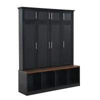 Vinsetto Multi-Functional Hall Tree with 4 Hidden Hanging Hooks, Brown Wood Grain Bench, Multiple Storage Spaces, 59" L x 15.5" W x 75" H, Black(m-13)