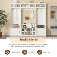 Vinsetto 4-in-1 Wide Storage Hall Tree with Bench and Shoe Cubbies, Multi-functional Entryway Coat Rack, 82.5" L x 15.5" W x 78.5" H, White(m-6)