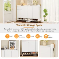 Sleek and Contemporary Shoe Cabinet with Adjustable Shelves, Solid Wood Legs, and Ample Storage, 55.5" L x 14" W x 39.5" H, White(m-6)