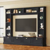 Modern Large Wall Unit Entertainment Center with Bookshelves for TVs Up to 78", 4-in-1 TV Stand with Cabinets, Open Shelves, Black(m-1)